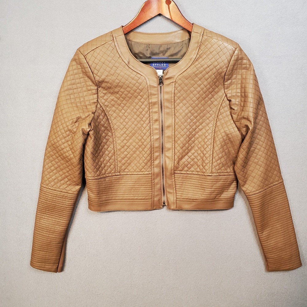 Simply Styled by Sears Faux Leather Quilted Brown‎ Moto Jacket Size M EXCELLENT
